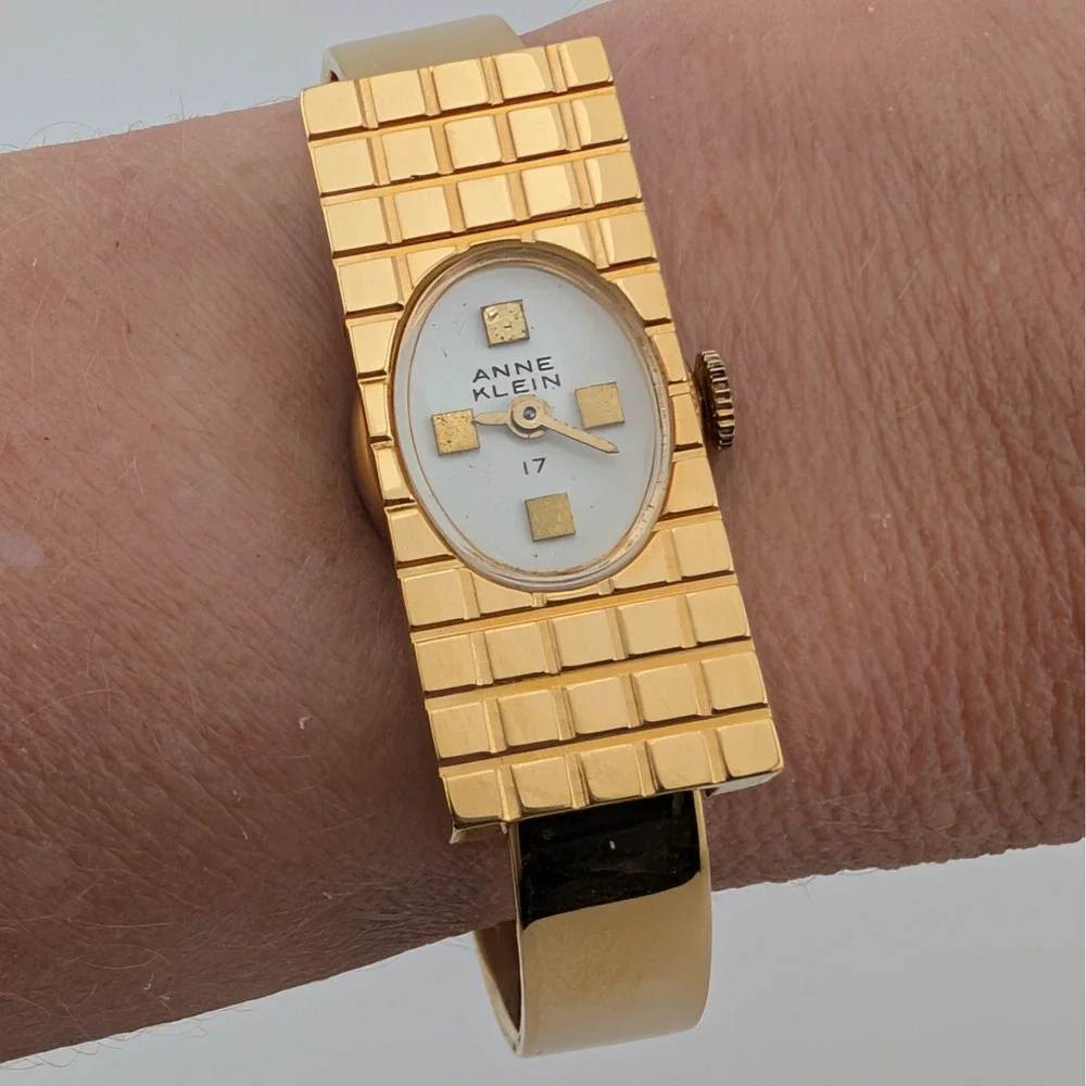 Anne‎ Klein Vintage Manual Wind Gold Rectangle Bangle Watch Art Deco